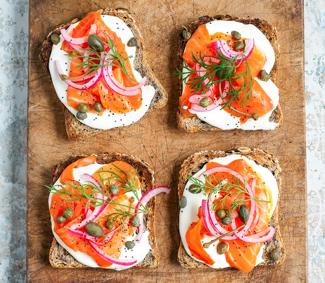 Grainy Bread Toasts with Ricotta Feta Whip & Smoked Salmon - Good Magazine